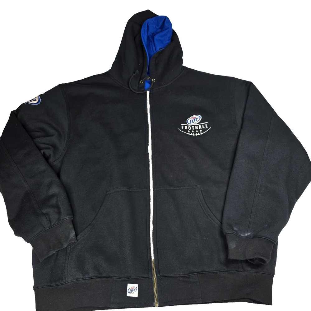 Miller Lite Football Hoodie Jacket Mens‎ XL Black Blue NFL Beer Promo Dunbrooke